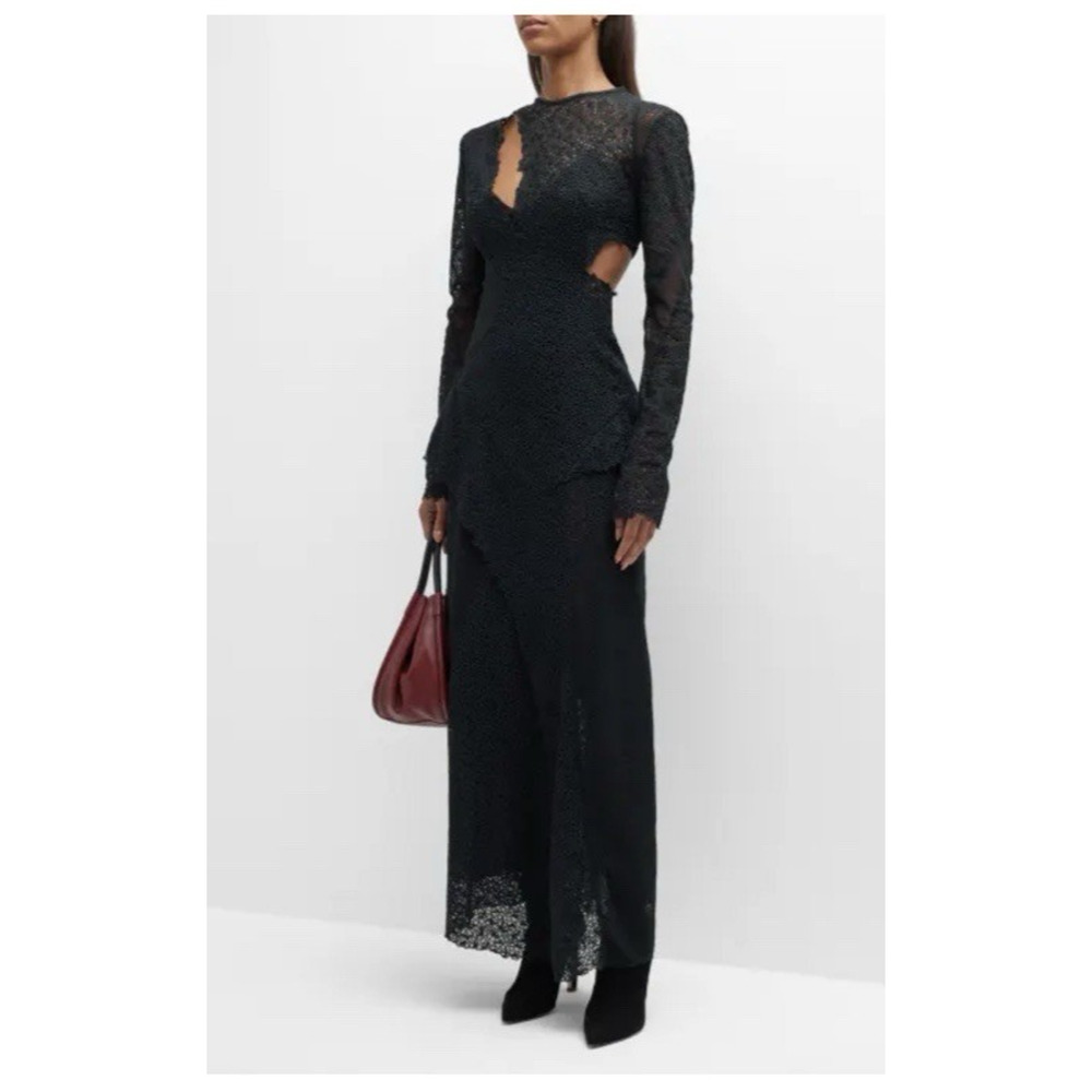 Proenza Schouler Runway Dress XS Black Embroidered Lace Long Maxi Elegant